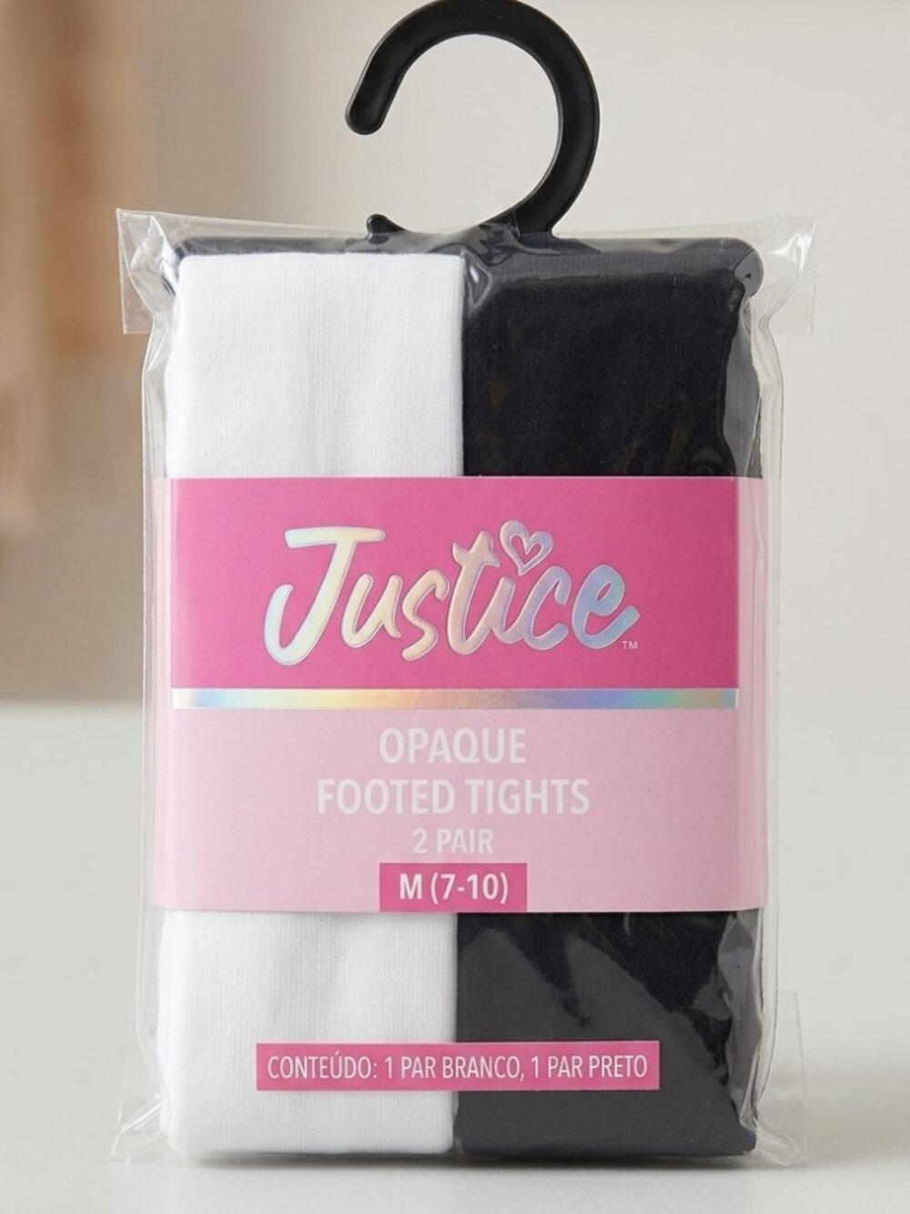 Justice Girls Black & White Opaque Tights 2-Pack M 7-10
